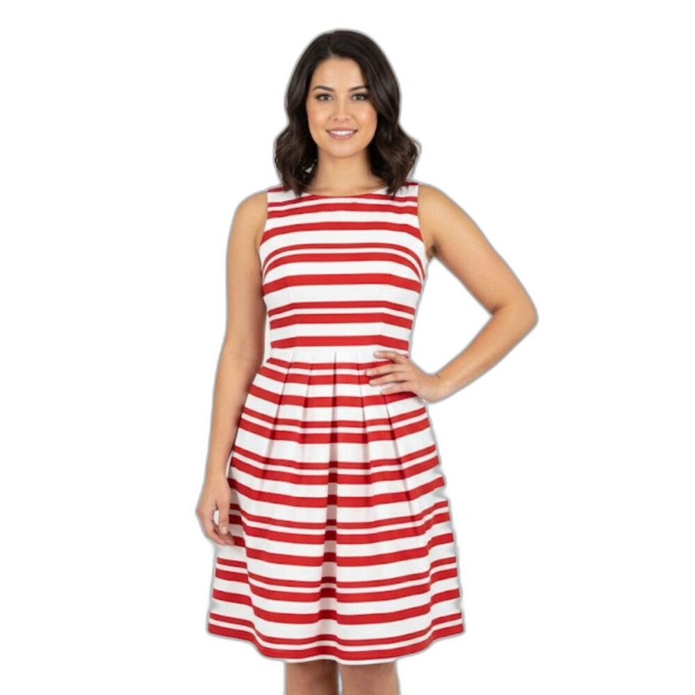 White House Black Market Red & White Striped Fit-and-Flare Dress Size 00